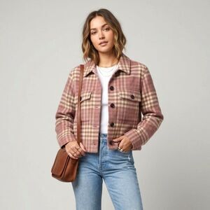 Rails Steffi Plaid Wool Blend Crop Jacket Shacket Pink Mauve Utility Soft M